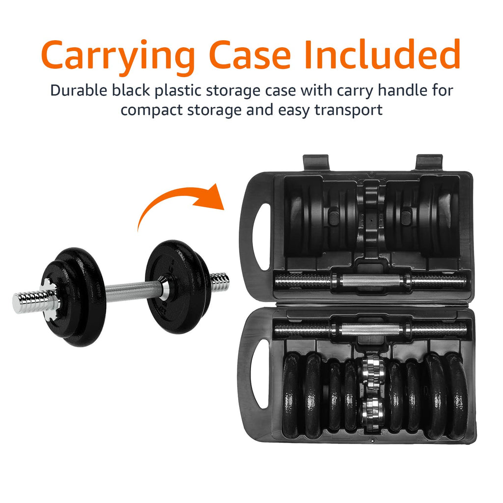 Adjustable Dumbbell Hand Weight Set with Storage Case, 38 Pounds, Black Z581492
