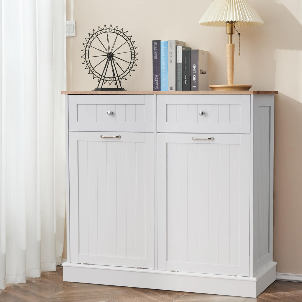 White 2x13 Gallons Tilt Out Trash Can Cabinet G8971
