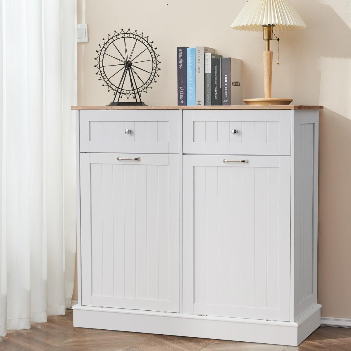White 2x13 Gallons Tilt Out Trash Can Cabinet G8971