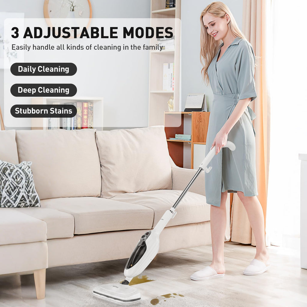 White 10-in-1 Detachable Steam Mop with 3 Microfiber Pads K92211