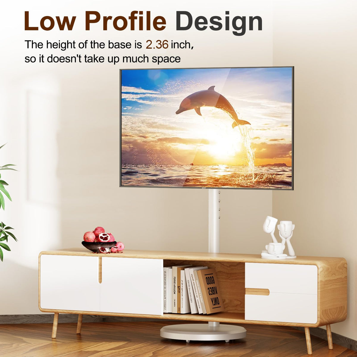 White Rolling TV Stand with Wheels Q396