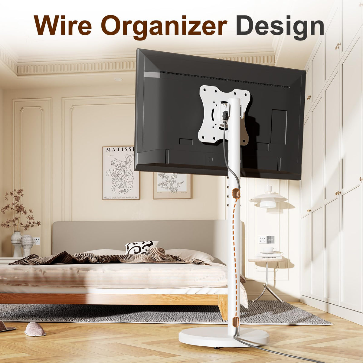 White Rolling TV Stand with Wheels Q396