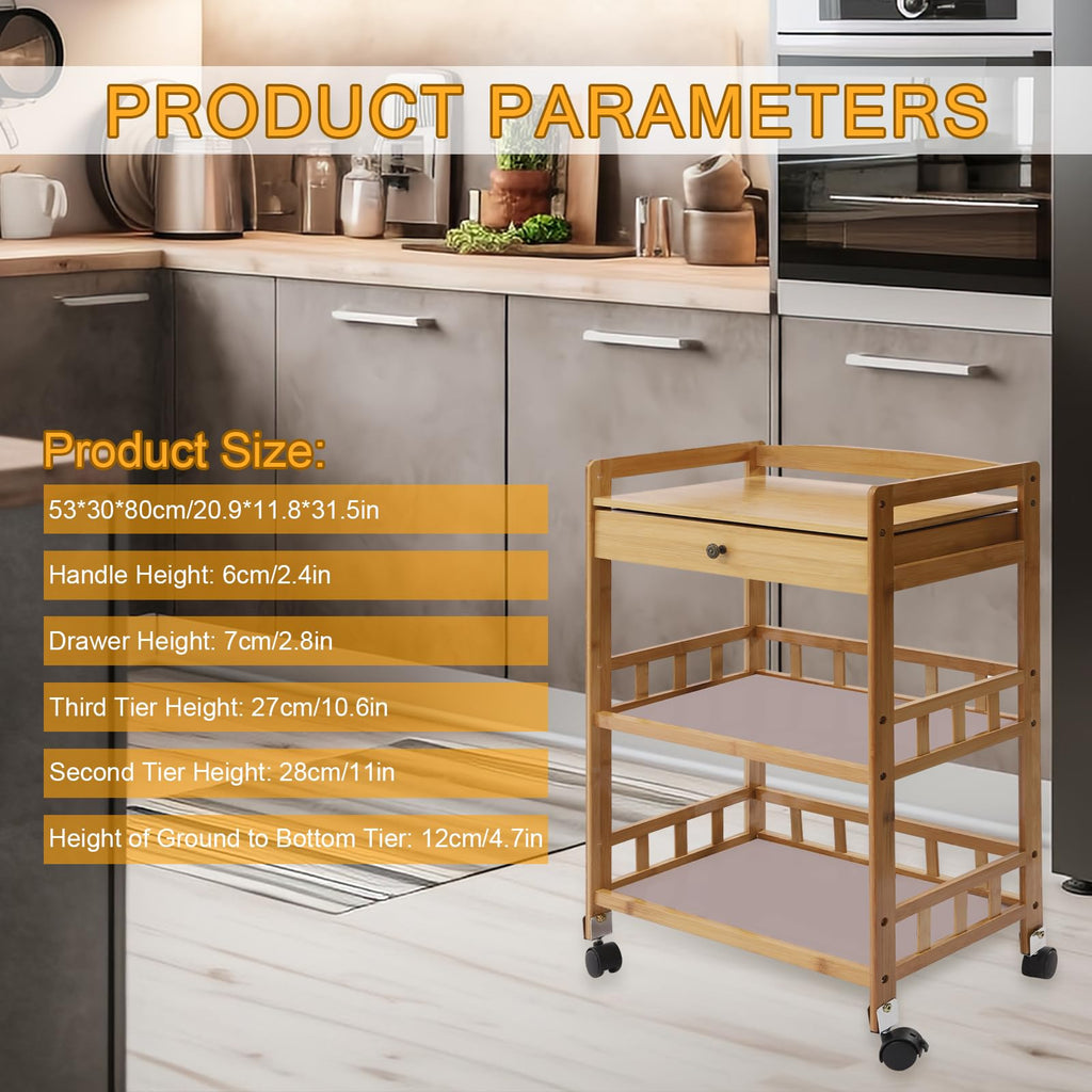 3-Tier Bamboo Kitchen Cart with Drawer U9216