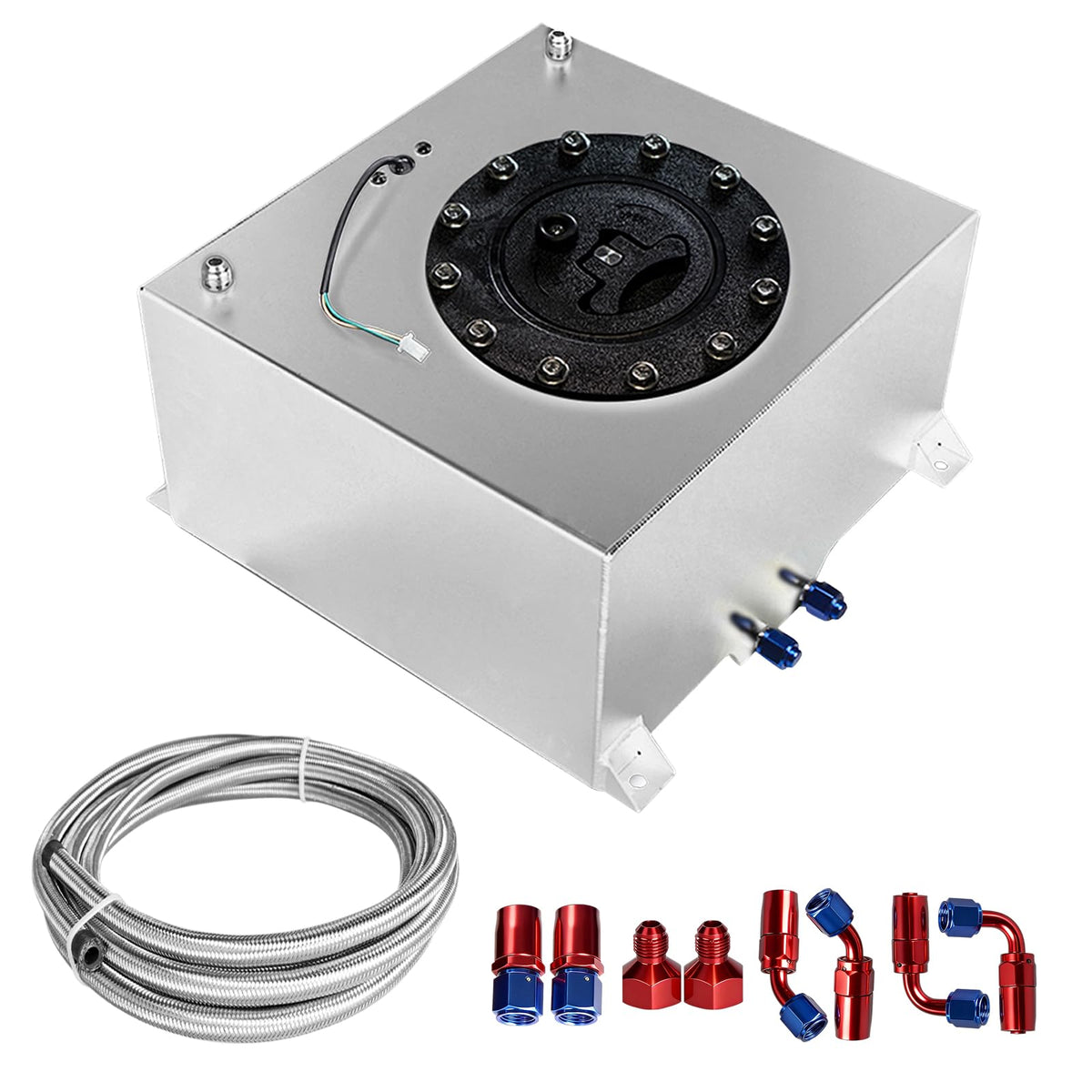 5 Gallon Polished Aluminum Fuel Cell with Cap Level Sender 6AN 12FT Fuel Line Kit Y950