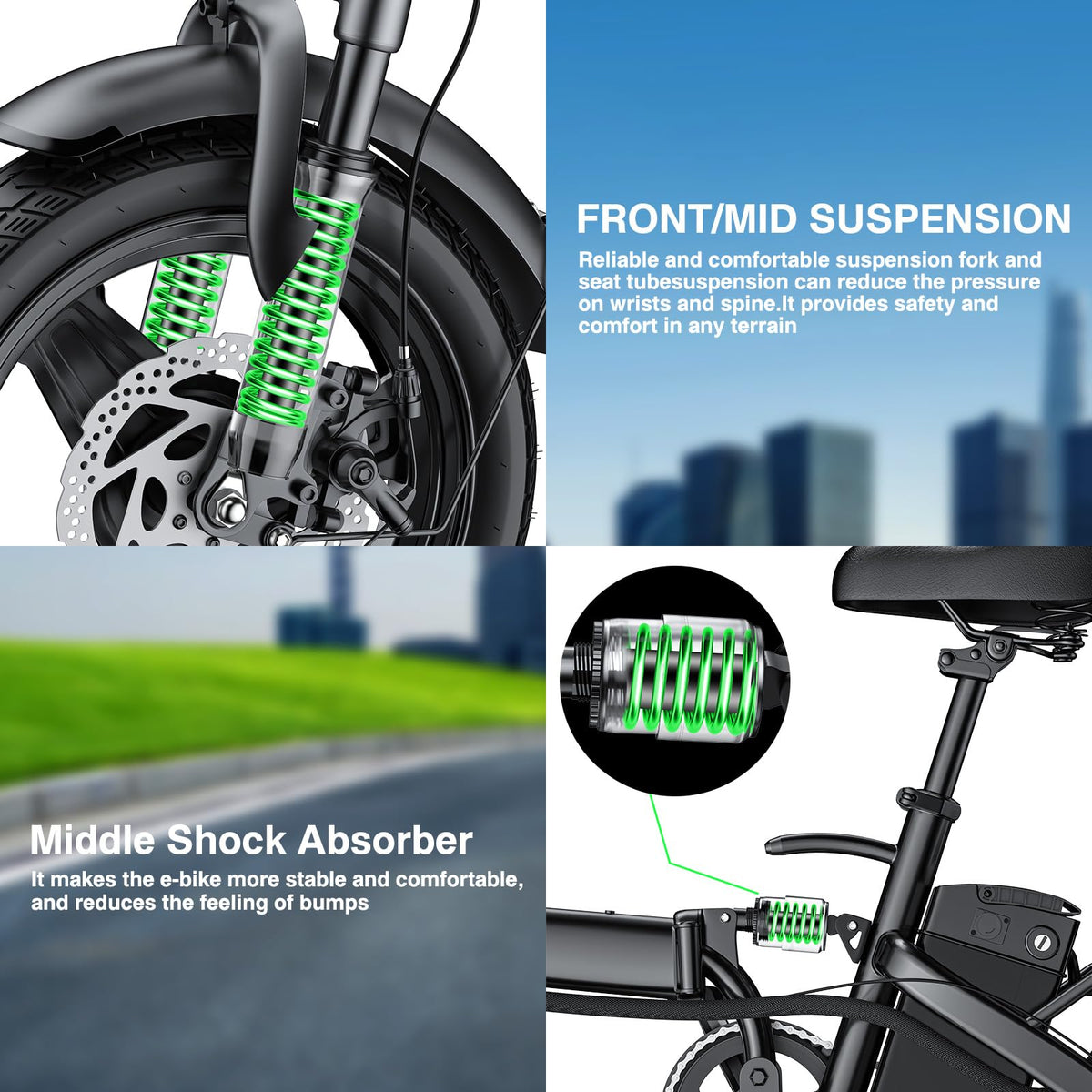 560W Motor 24MPH 32 Miles Range 48V 10Ah Battery 14" Foldable Electric Bike with Basket B5702