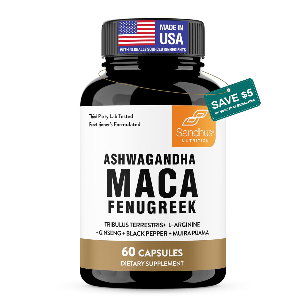 Maca Root Fenugreek Ashwagandha L-Arginine Ginseng Muira Puama Herbal Supplement 60 Capsules W15629