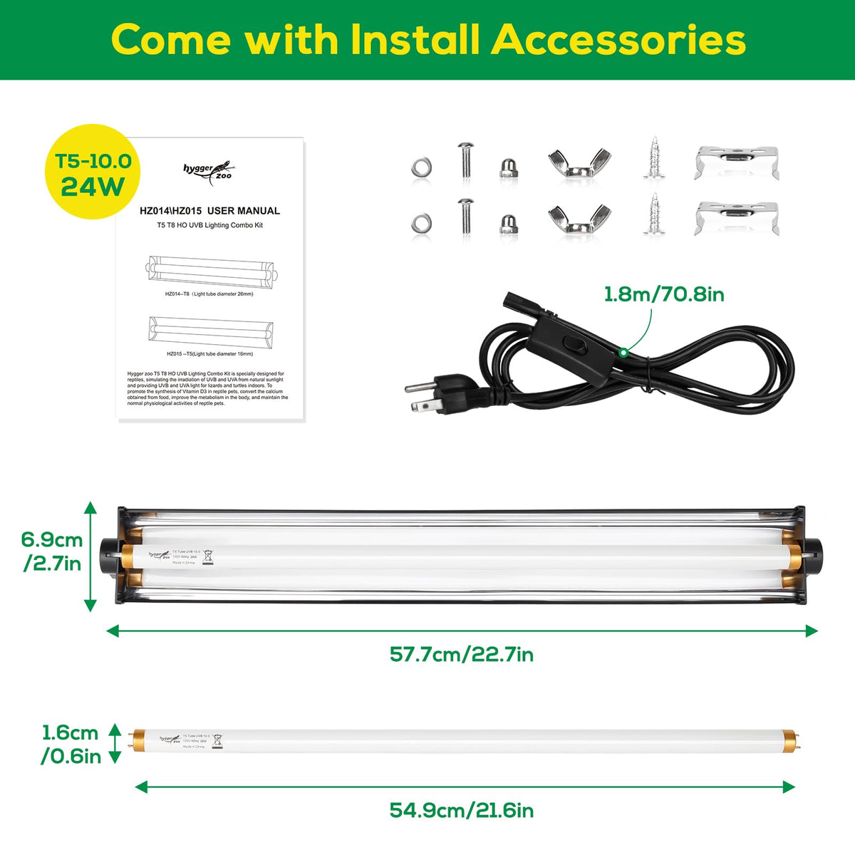 22 Inch 24W UVB Reptile Light Fixture S286