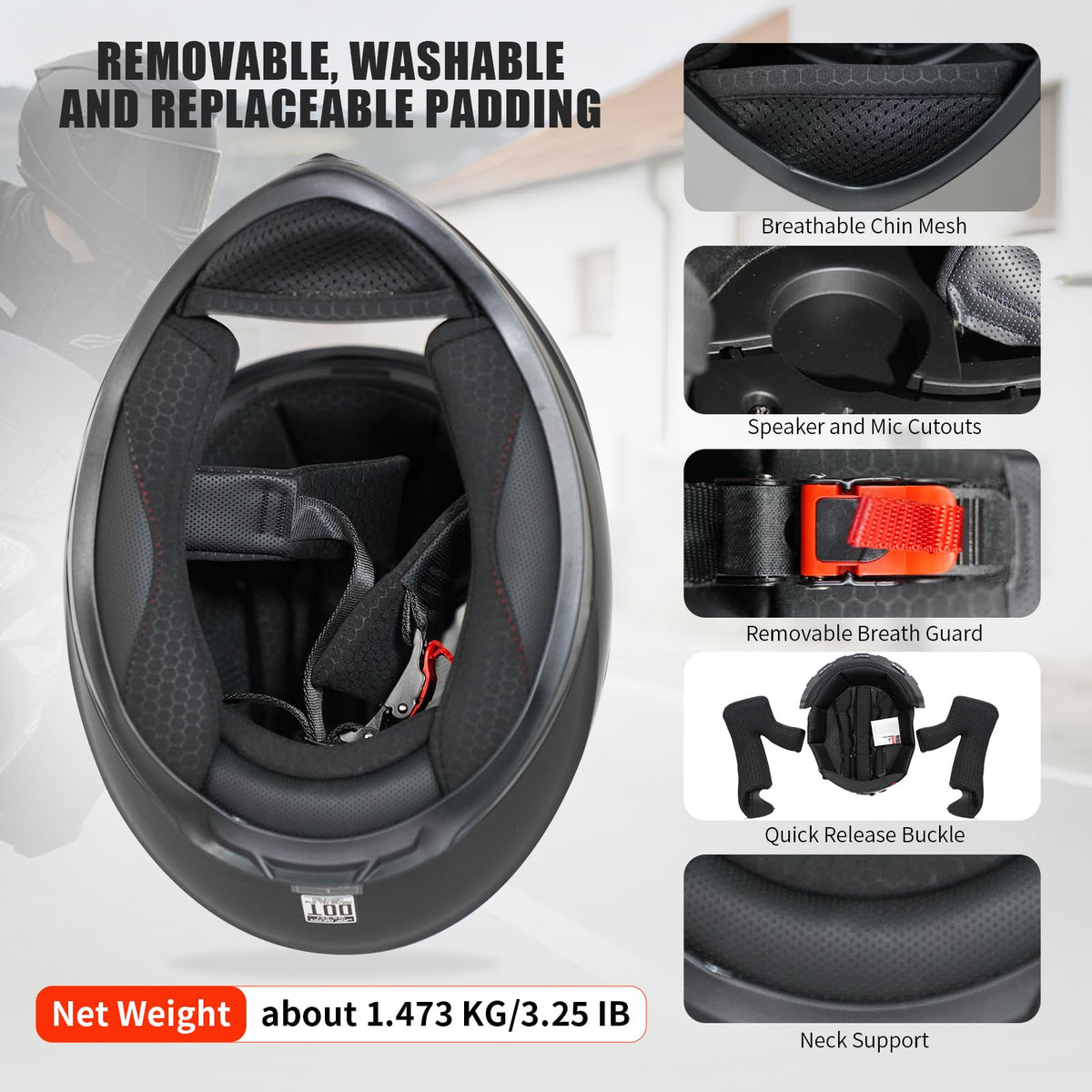 Full Face Motorcycle Helmet DOT Approved Q517452
