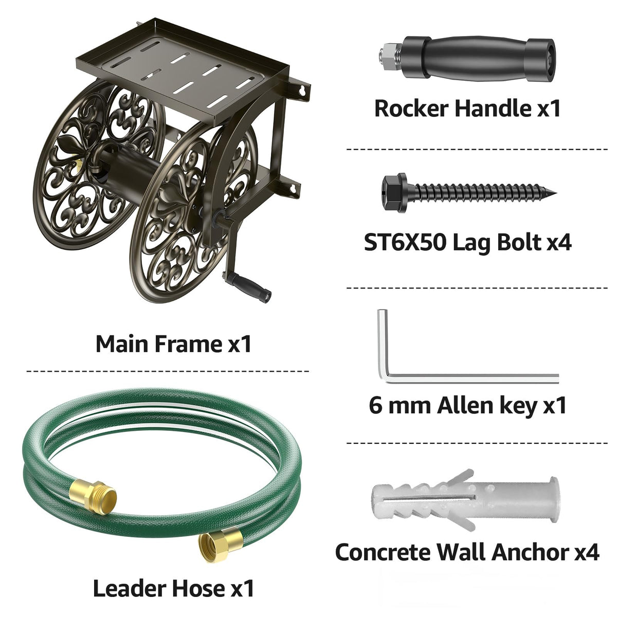 Wall Mount Garden Hose Reel, Holds 200-Feet of 5/8-Inch Hose M5833