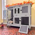 2-Tier Wooden Small Animal Cage with Trays, Wheels & Ramp U3001