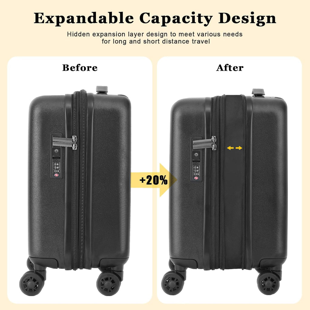 Expandable 16 Inch Underseat Carry On Luggage R808