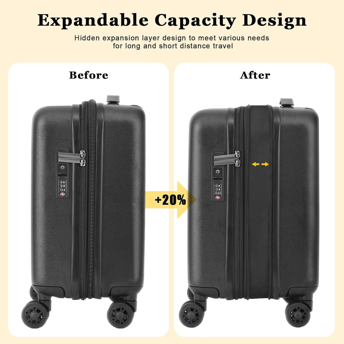 Expandable 16 Inch Underseat Carry On Luggage R808