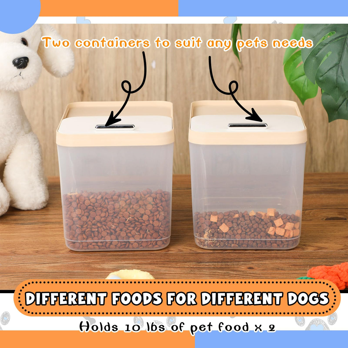 2 Pack 30 Lbs Airtight Dog Food Storage Container with Scoops Z587
