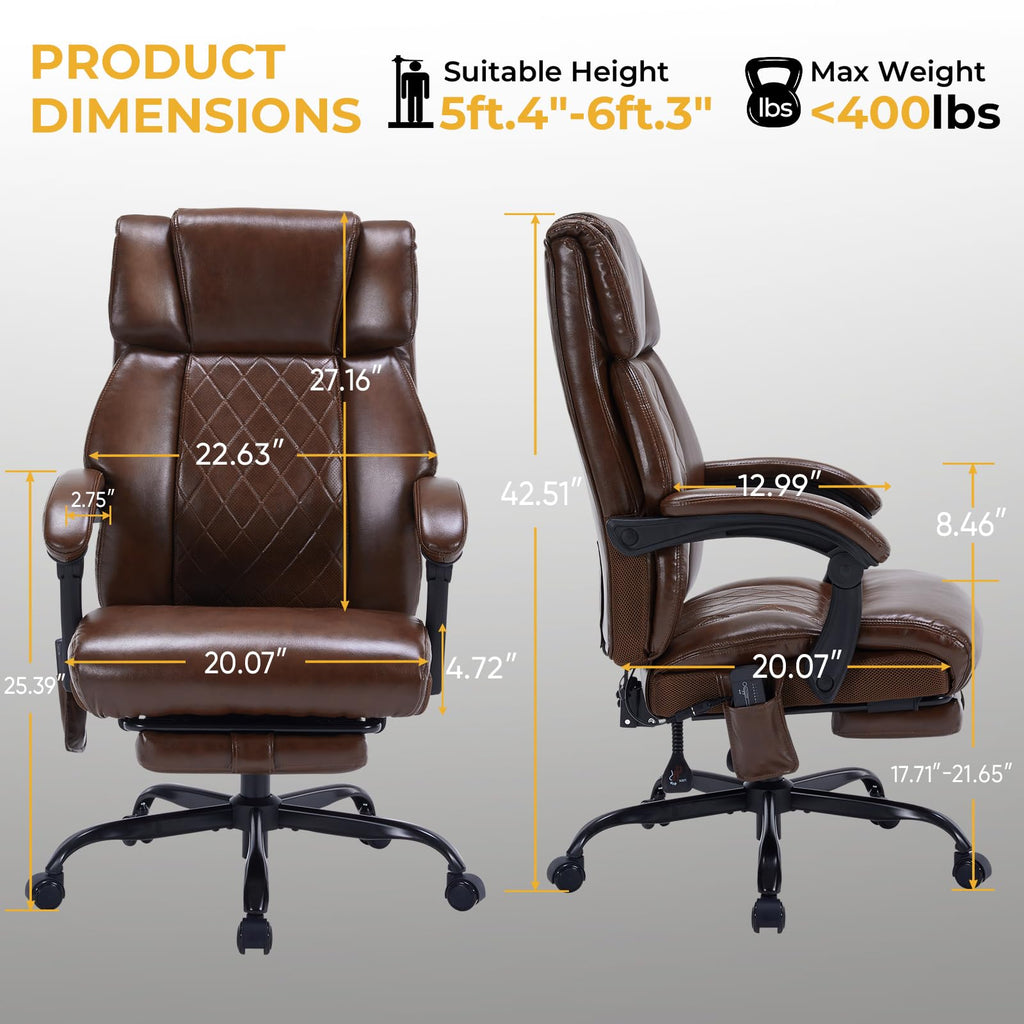 Brown Heated Massage Reclining Leather Office Chair with Foot Rest K706156