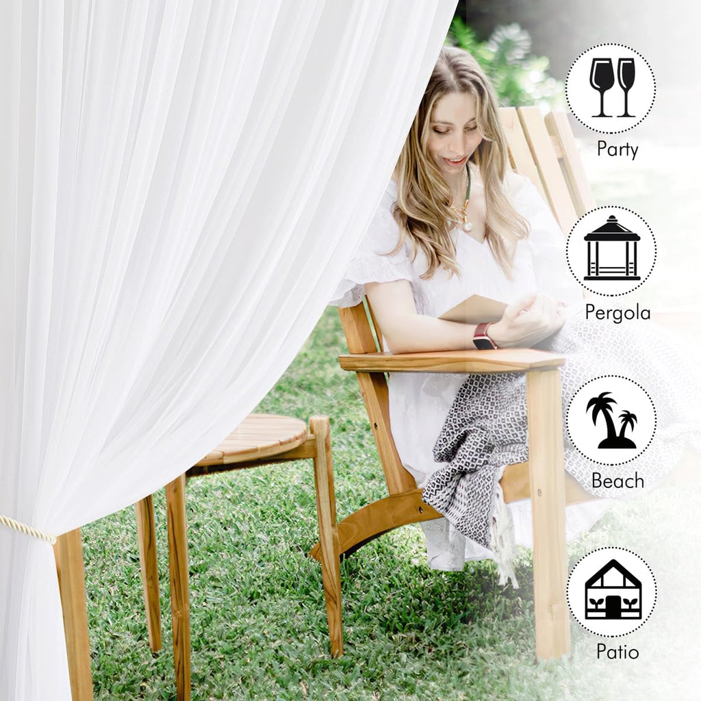 White 2 Panels Waterproof Mosquito Netting Curtains I8418
