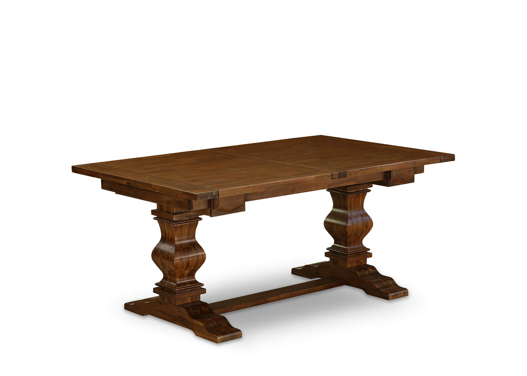 9 Piece Walnut Dining Table Set with Butterfly Leaf and 8 Dark Khaki Linen Fabric Chairs G7454