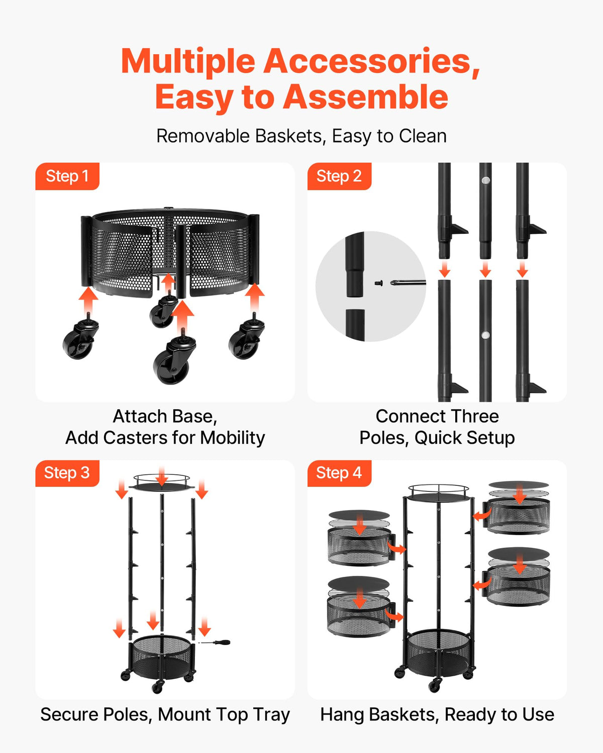 5 Tier Rotating Storage Rack Cart on Wheels, Black A421480