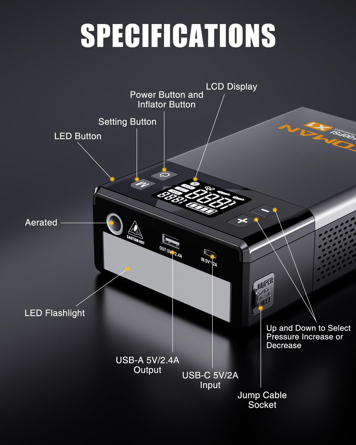 2500A Jump Starter with 150PSI Air Compressor B633