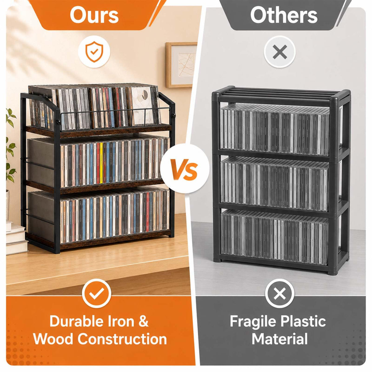 3-Tier Metal and Wood CD Storage Rack N88059