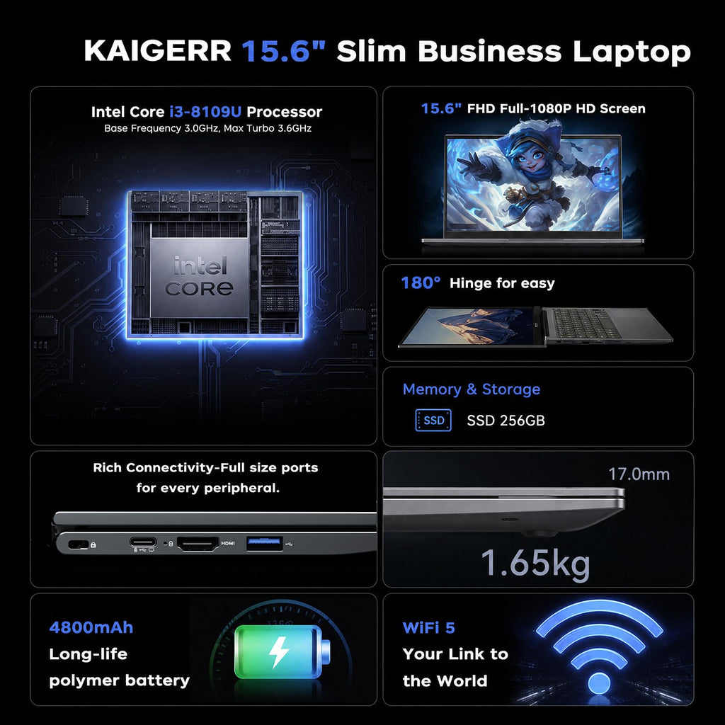 Laptop with Intel i3 Processor, 8GB RAM 256GB SSD, 15.6" FHD Display Q20476