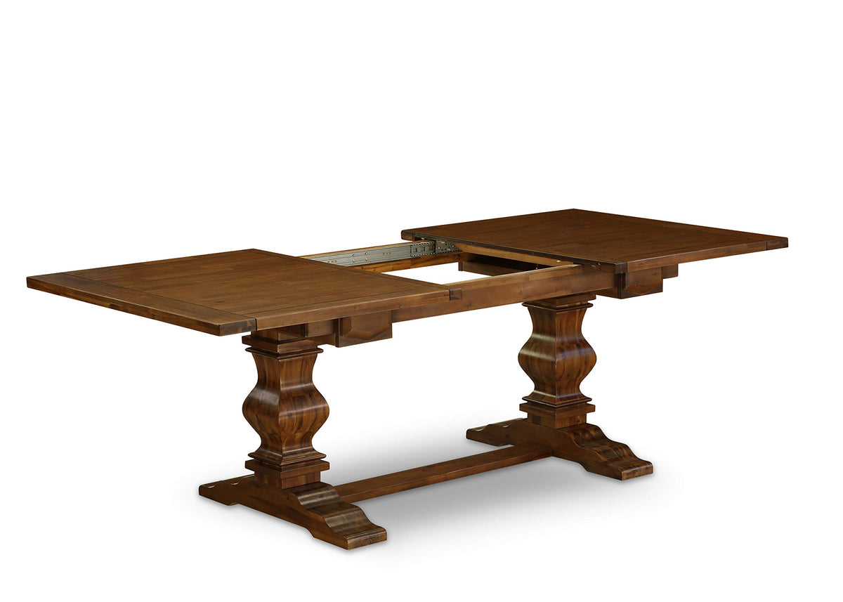 9 Piece Walnut Dining Table Set with Butterfly Leaf and 8 Dark Khaki Linen Fabric Chairs G7454