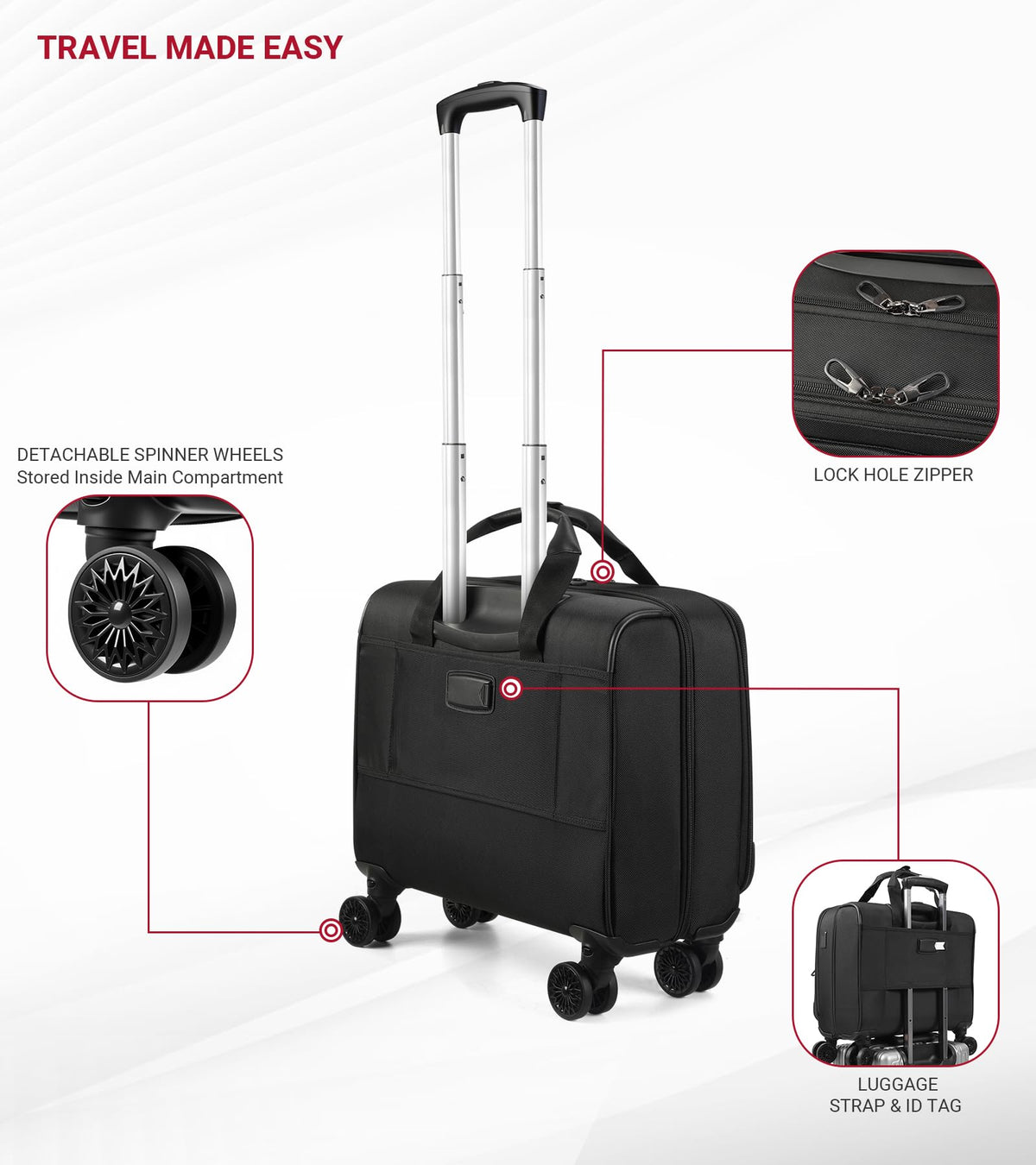 Rolling Laptop Bag with USB & Type-C Charging Port, Water Resistant 17.3 Inch K3756