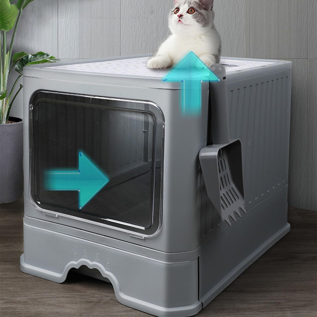 Foldable Enclosed Cat Litter Box with Lid R427