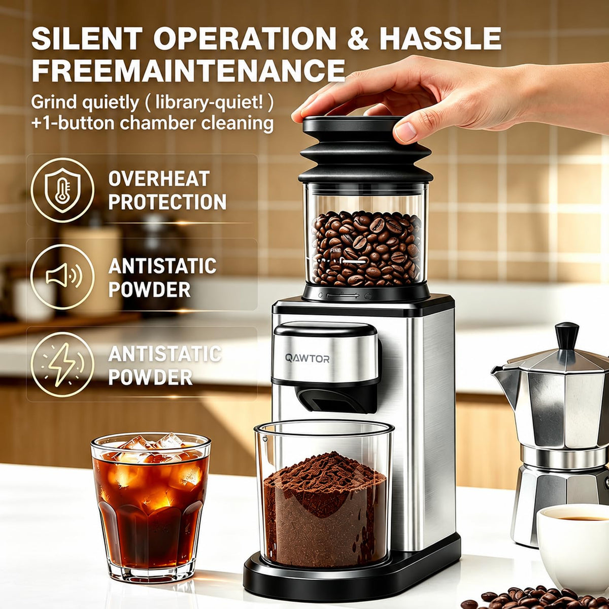 Conical Burr Coffee Bean Grinder, 25 Precise Settings, Anti-Static F892