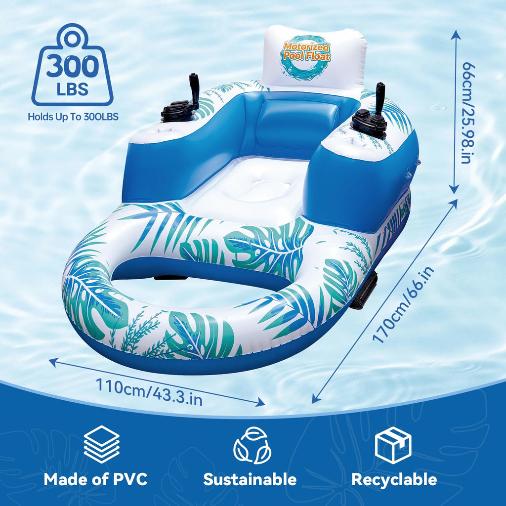 Rechargeable Motorized Pool Float Lounger with Canopy and Cup Holder S529
