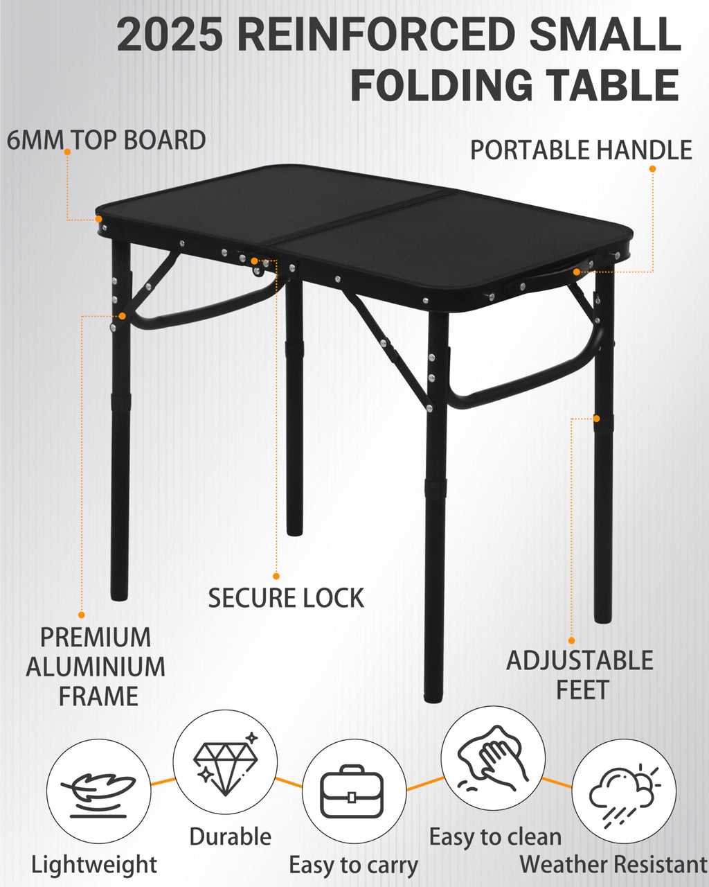 Small Portable Folding Camping Table with Handle, Black T739608