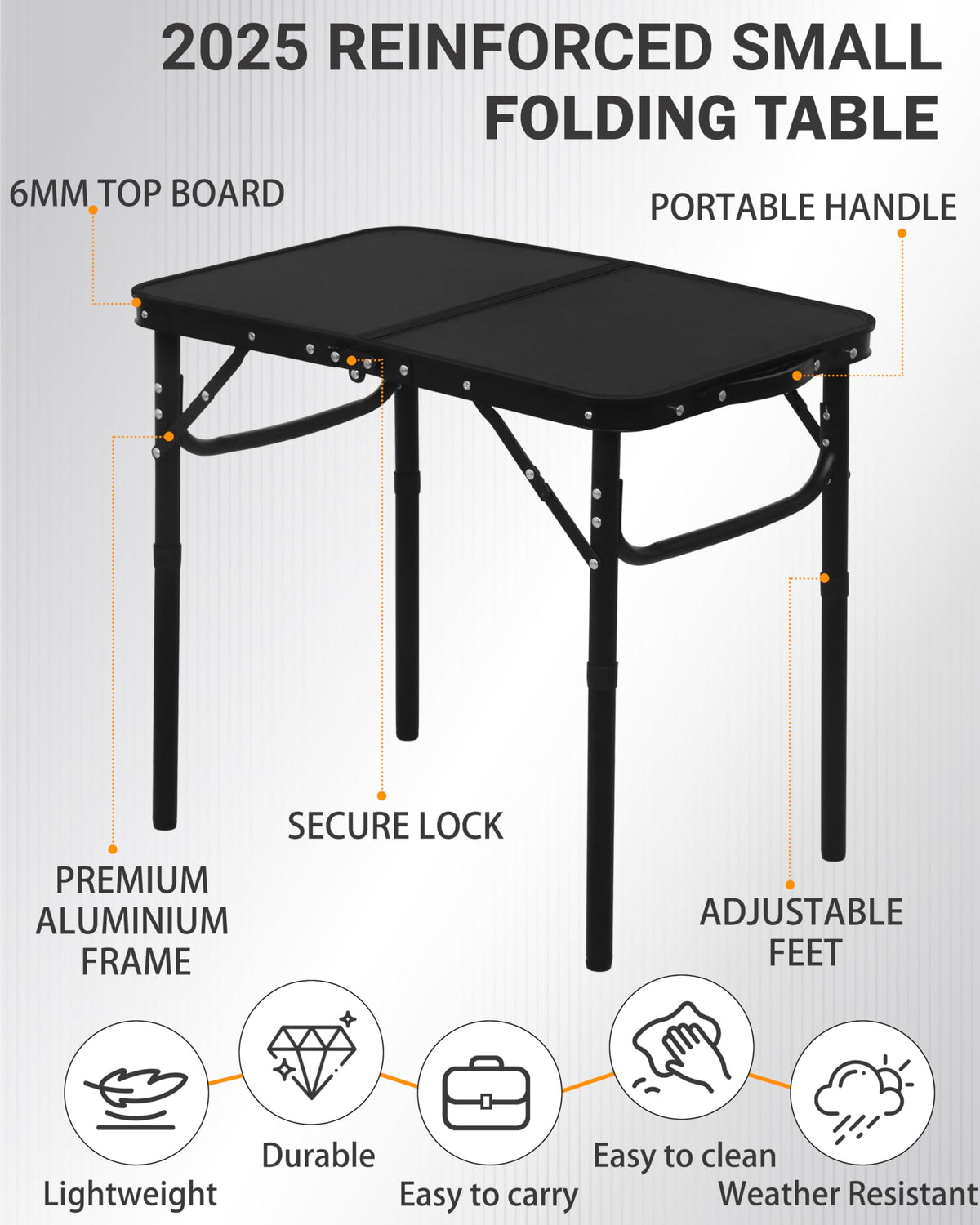 Small Portable Folding Camping Table with Handle, Black T739608