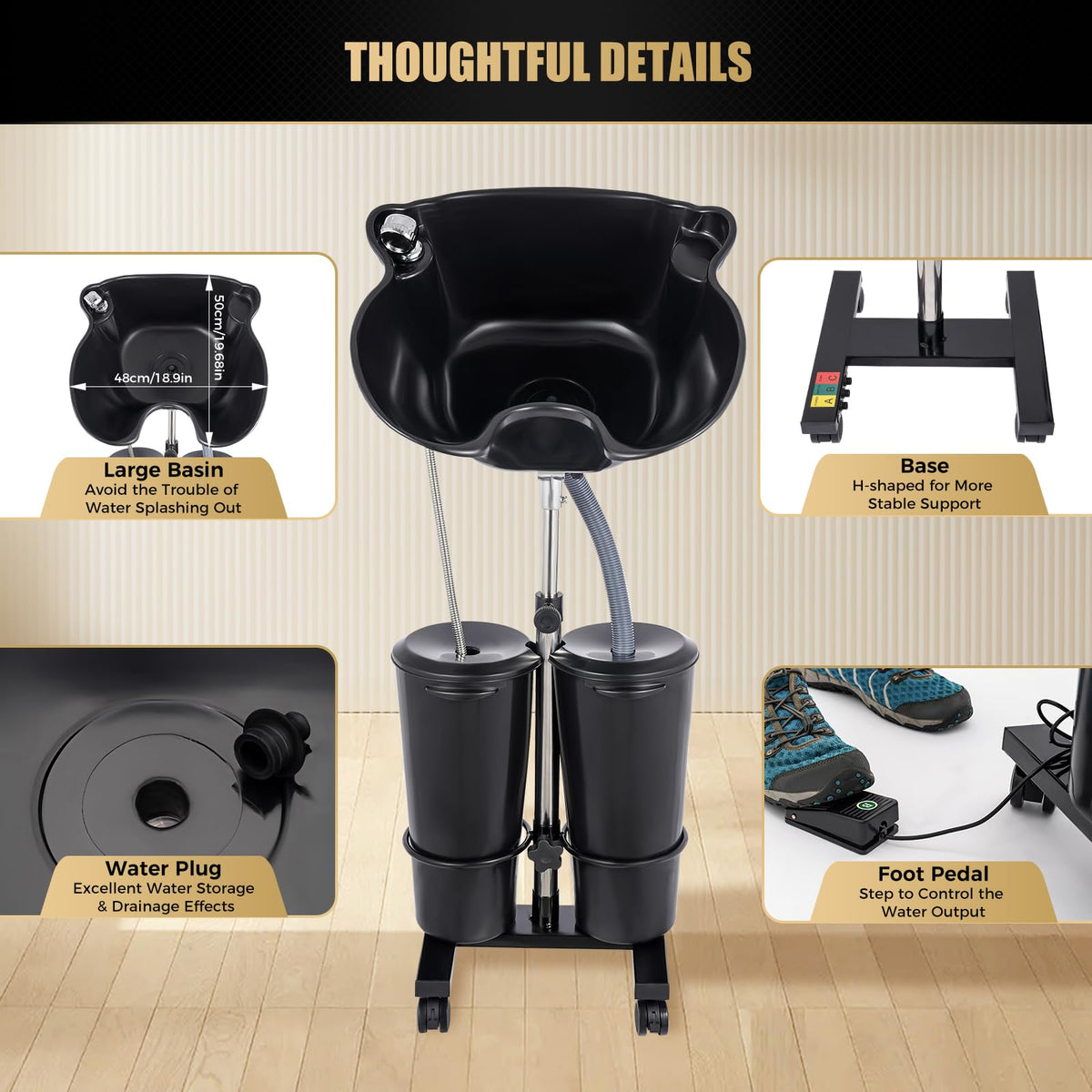 Portable Shampoo Bowl Hair Washing Sink with Electric Pump and 2 Water Tanks S9569