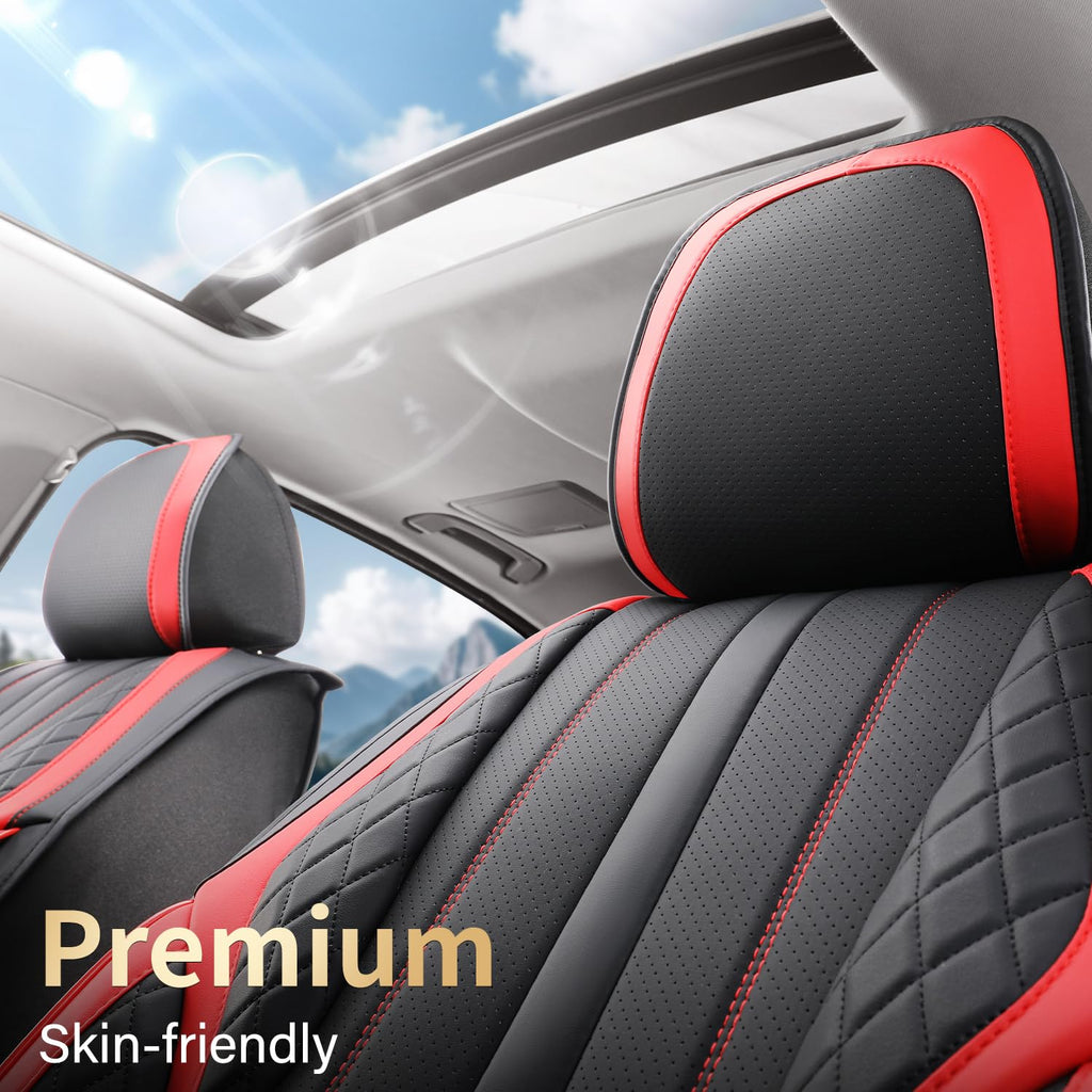Nappa Leather Car Seat Covers Full Set 5-Seats Black Red D874