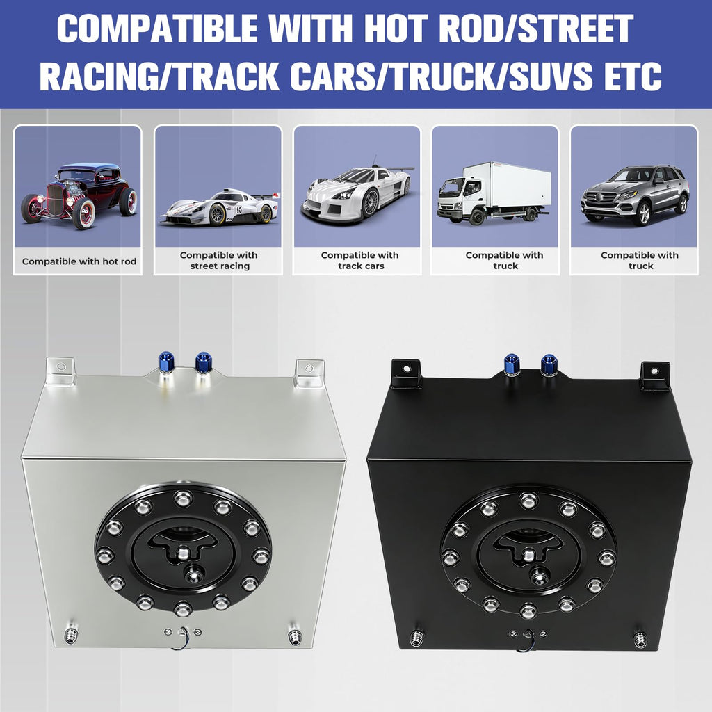 5 Gallon Polished Aluminum Fuel Cell with Cap Level Sender 6AN 12FT Fuel Line Kit Y950
