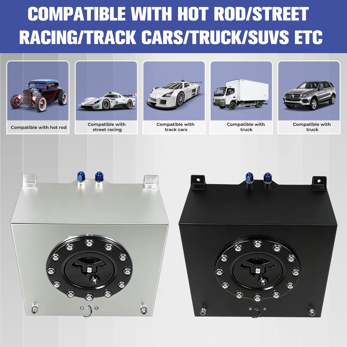 5 Gallon Polished Aluminum Fuel Cell with Cap Level Sender 6AN 12FT Fuel Line Kit Y950