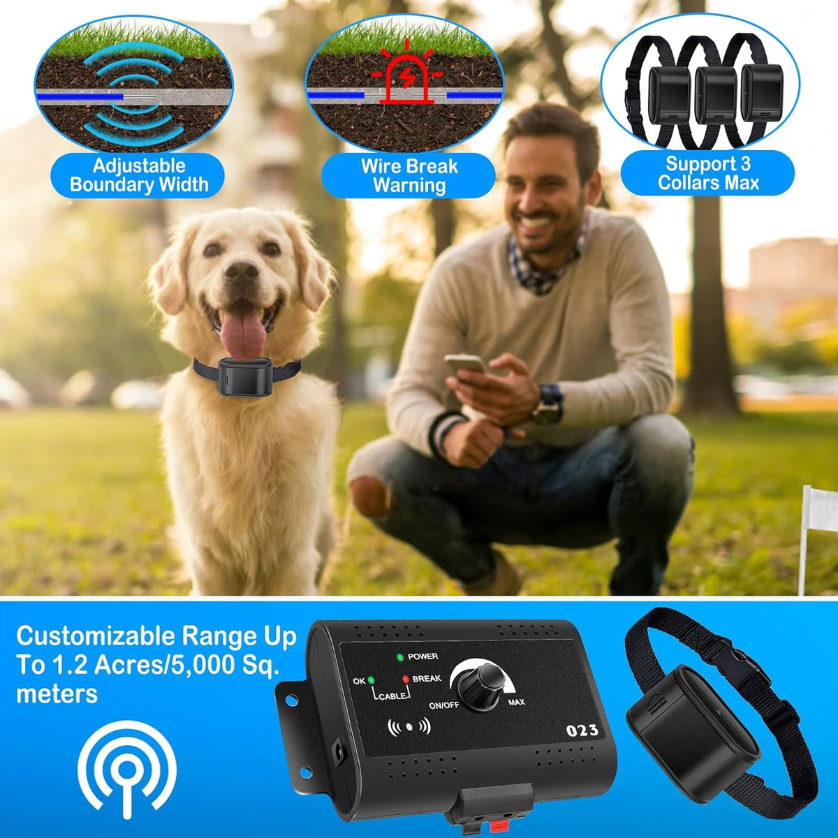 Electronic Dog Fence & Training Collar, 1/2 Acre Waterproof V389