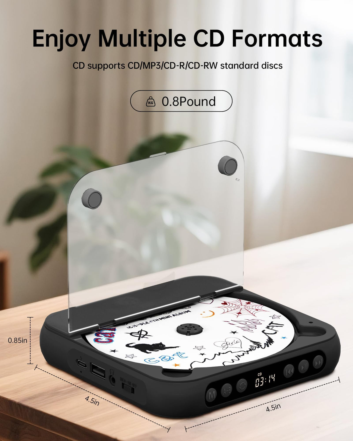 Portable CD Player with Dual Stereo Speakers, Bluetooth and Headphones, Black H845993