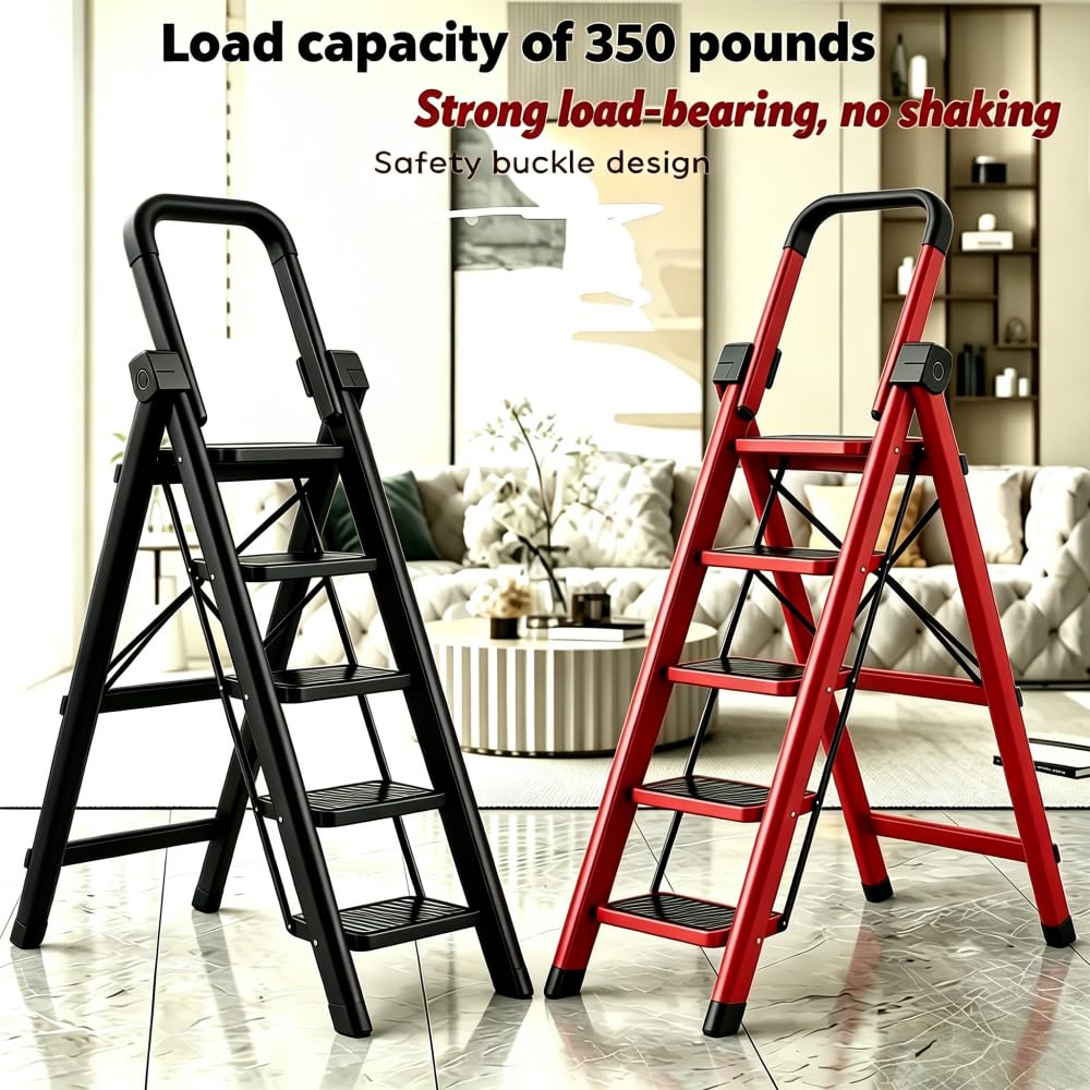 Heavy Sturdy Steel 4 Tier Step Stool with Handrail E77472