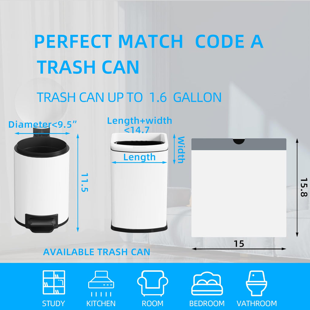 1.6 Gallon Mini Drawstring Trash Bags, 120 Counts White Trash Bin Liners R7739