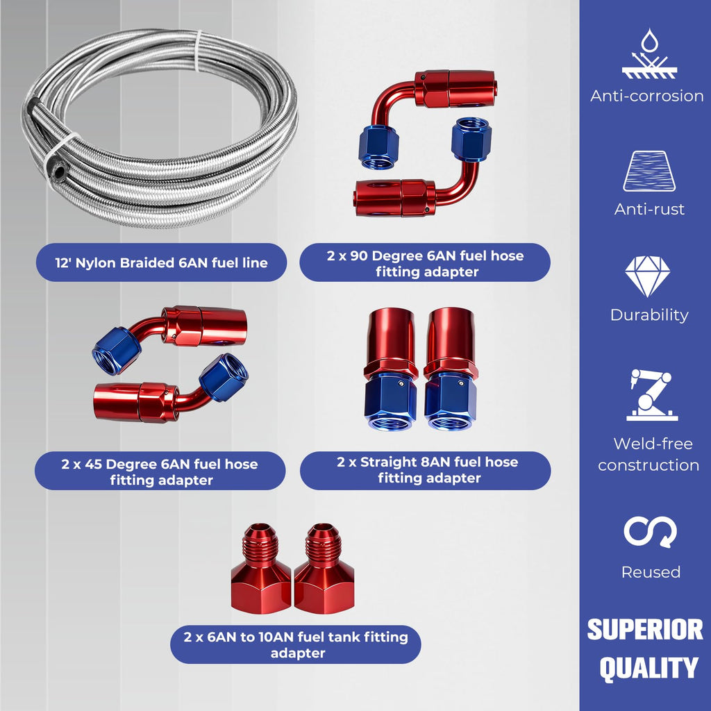 5 Gallon Polished Aluminum Fuel Cell with Cap Level Sender 6AN 12FT Fuel Line Kit Y950