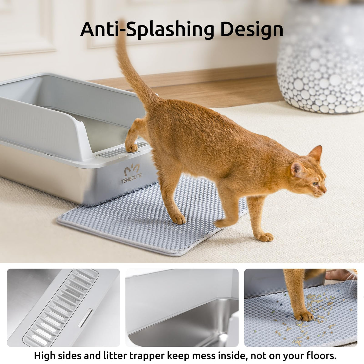 XL Stainless Steel Cat Litter Box with High Sides X633438