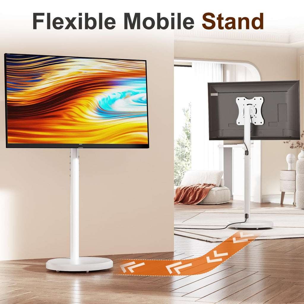 White Rolling TV Stand with Wheels Q396
