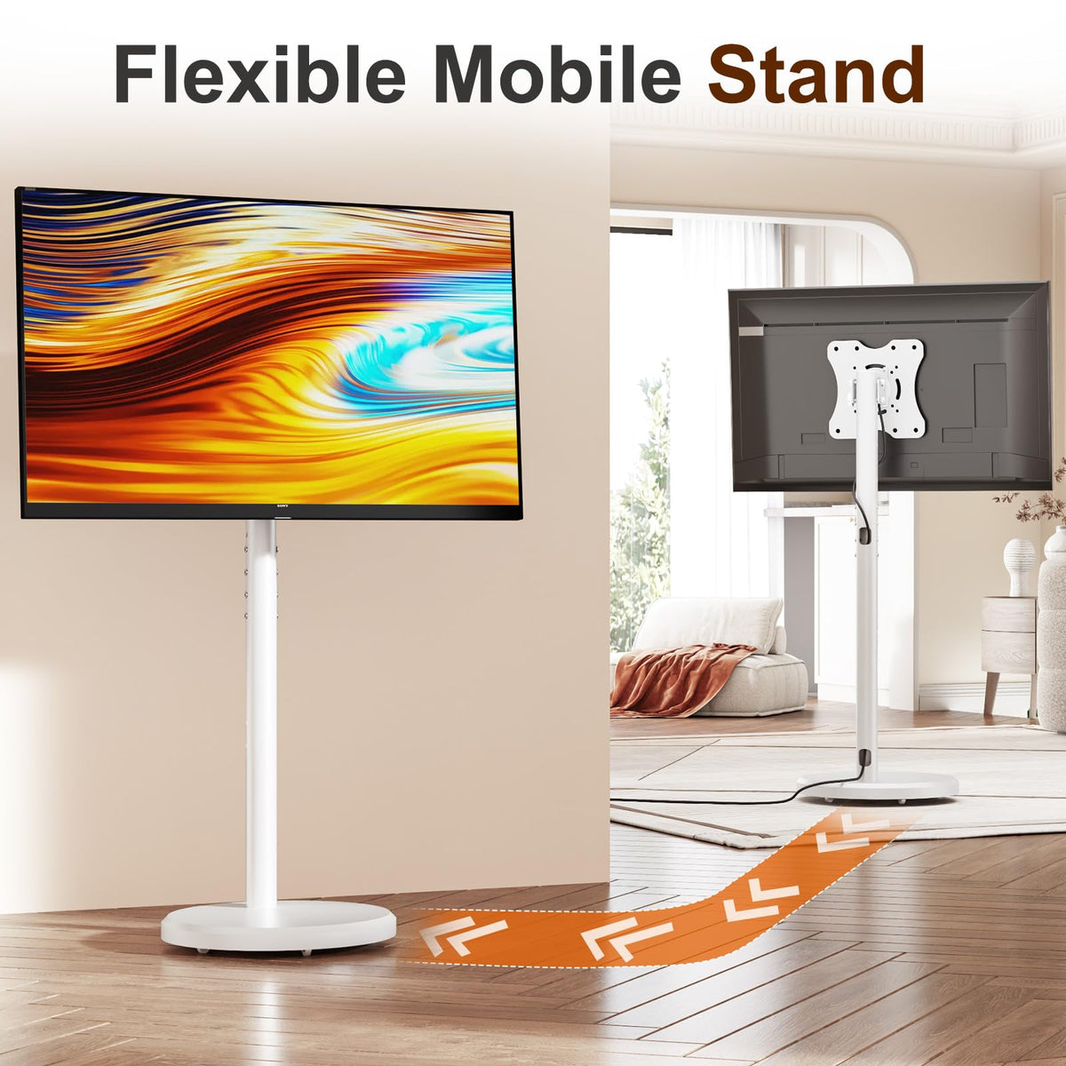 White Rolling TV Stand with Wheels Q396