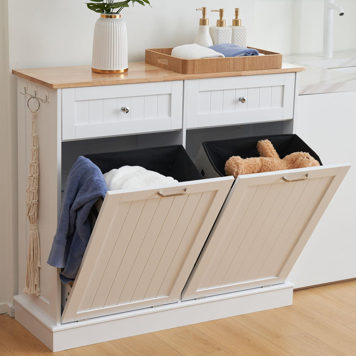 White 2x13 Gallons Tilt Out Trash Can Cabinet G8971