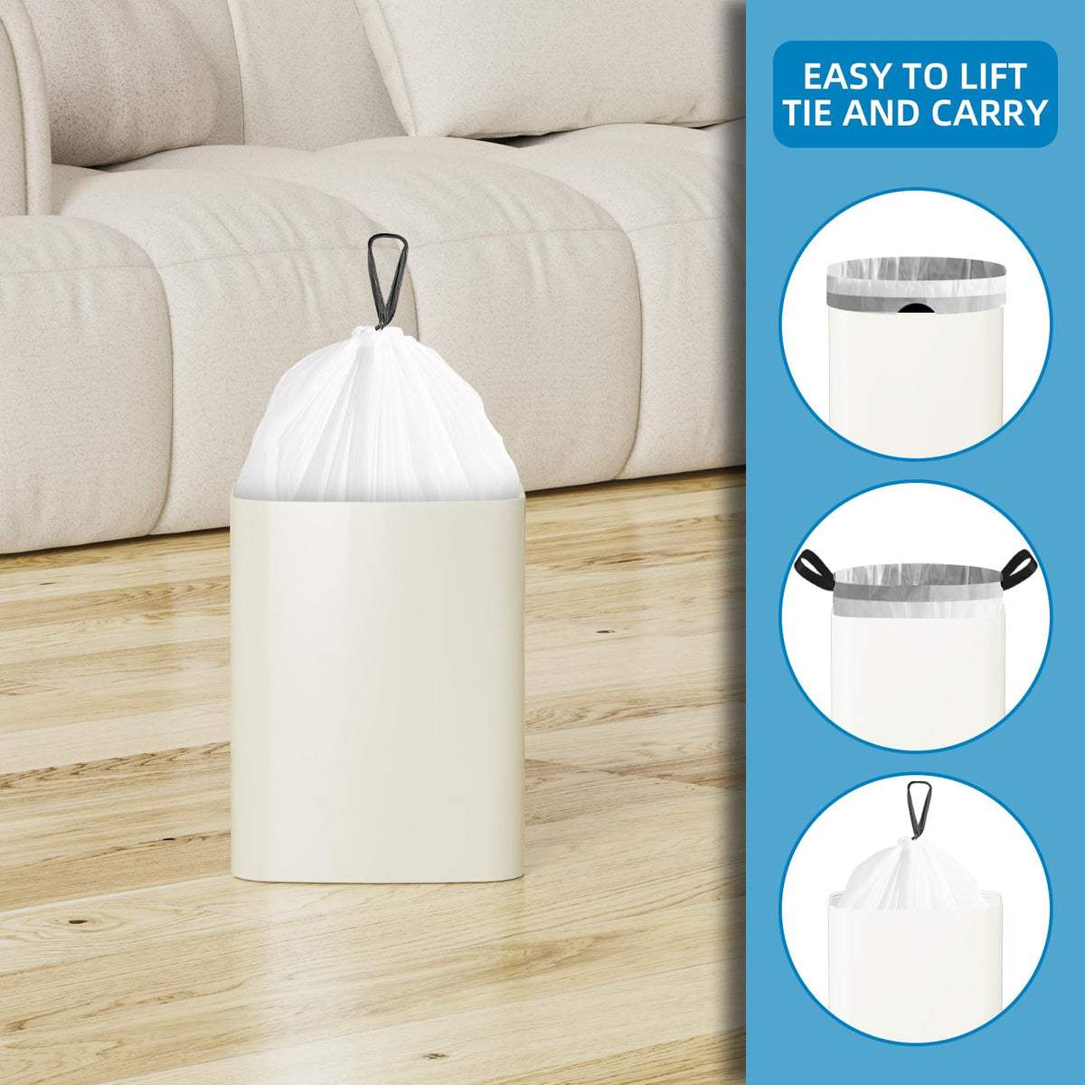1.6 Gallon Mini Drawstring Trash Bags, 120 Counts White Trash Bin Liners R7739