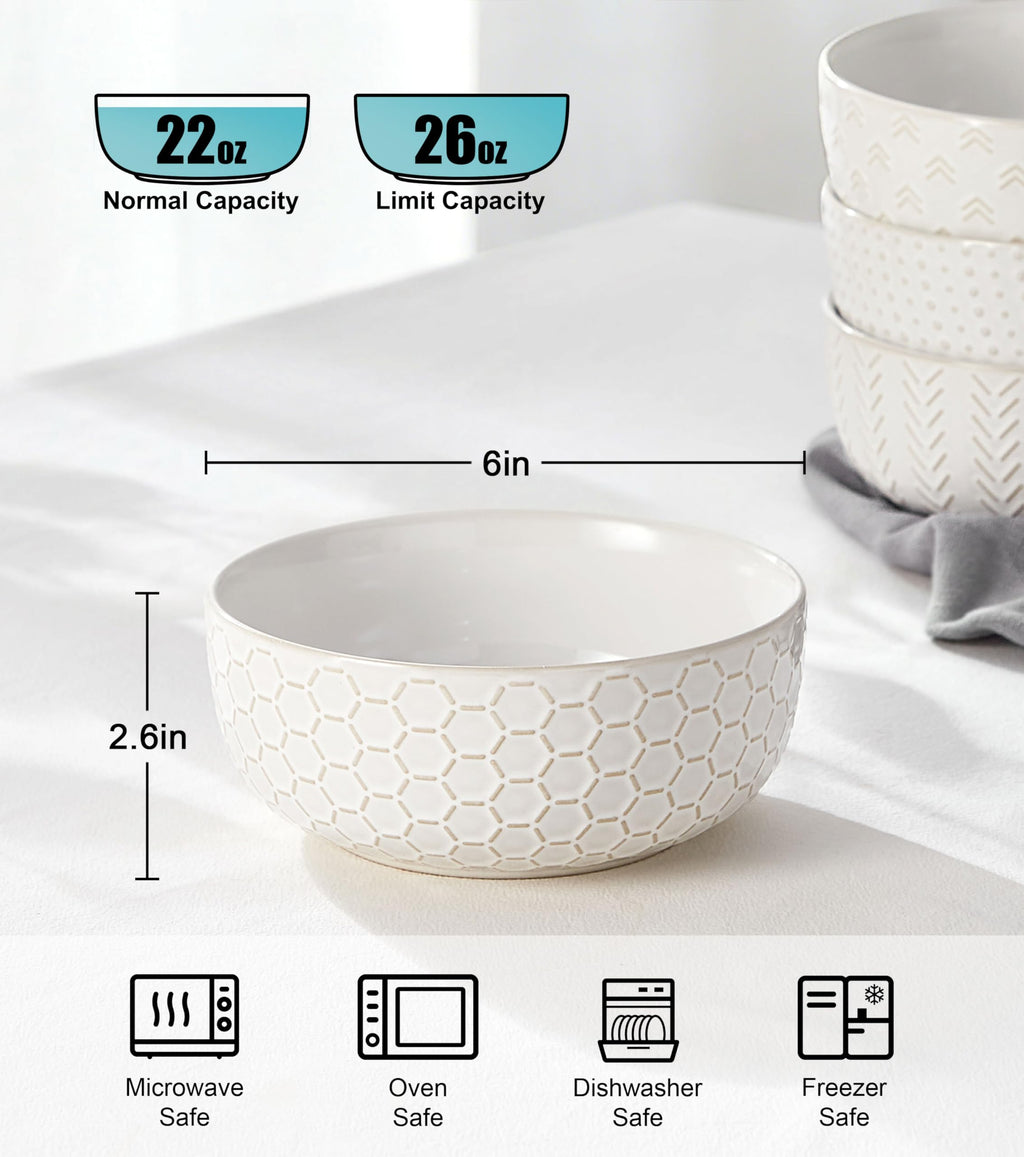 26 oz Ceramic Cereal Bowls Set of 4 J1312