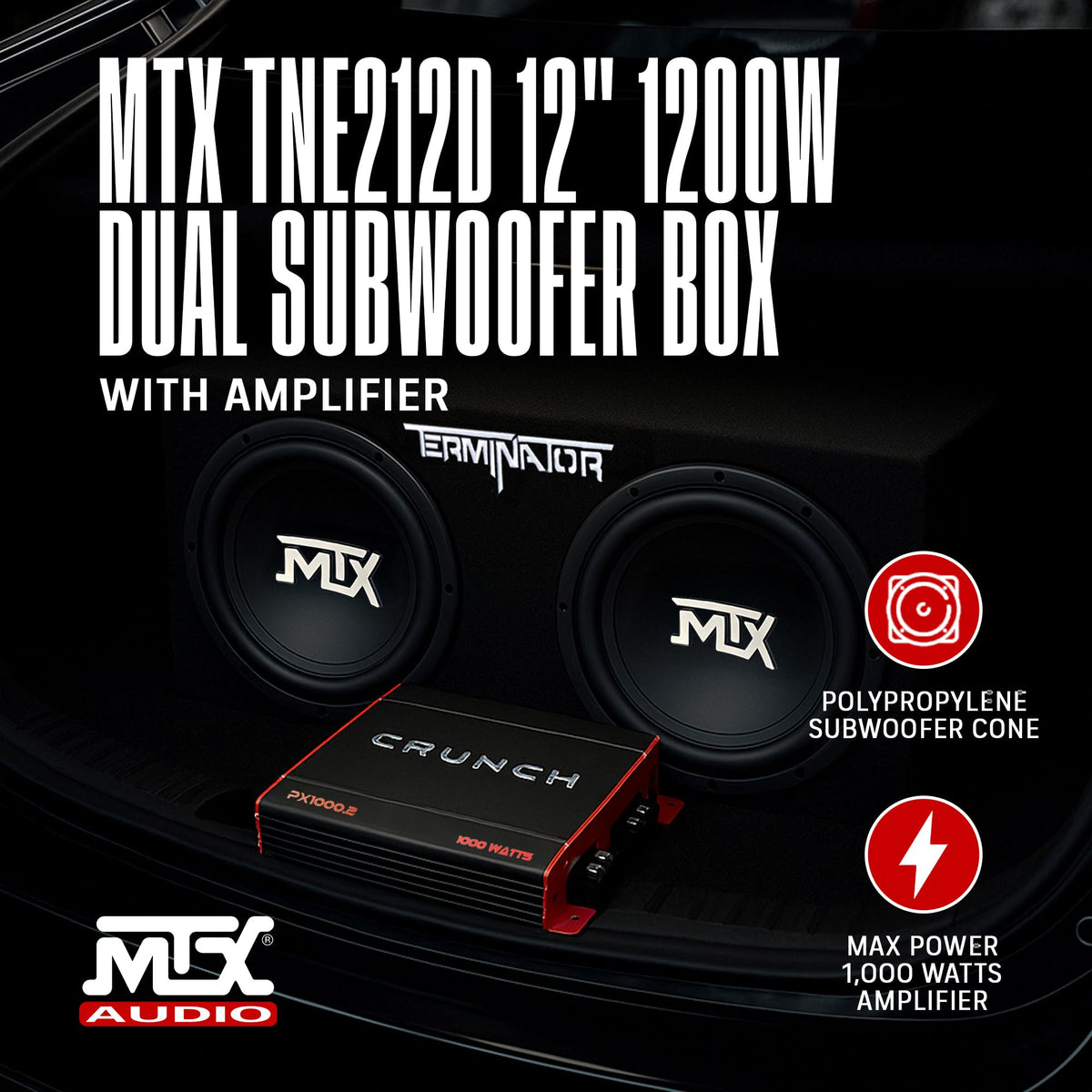 1000 Watt 2 Channel Amplifier with 12 Inch Subwoofer Enclosure R9865