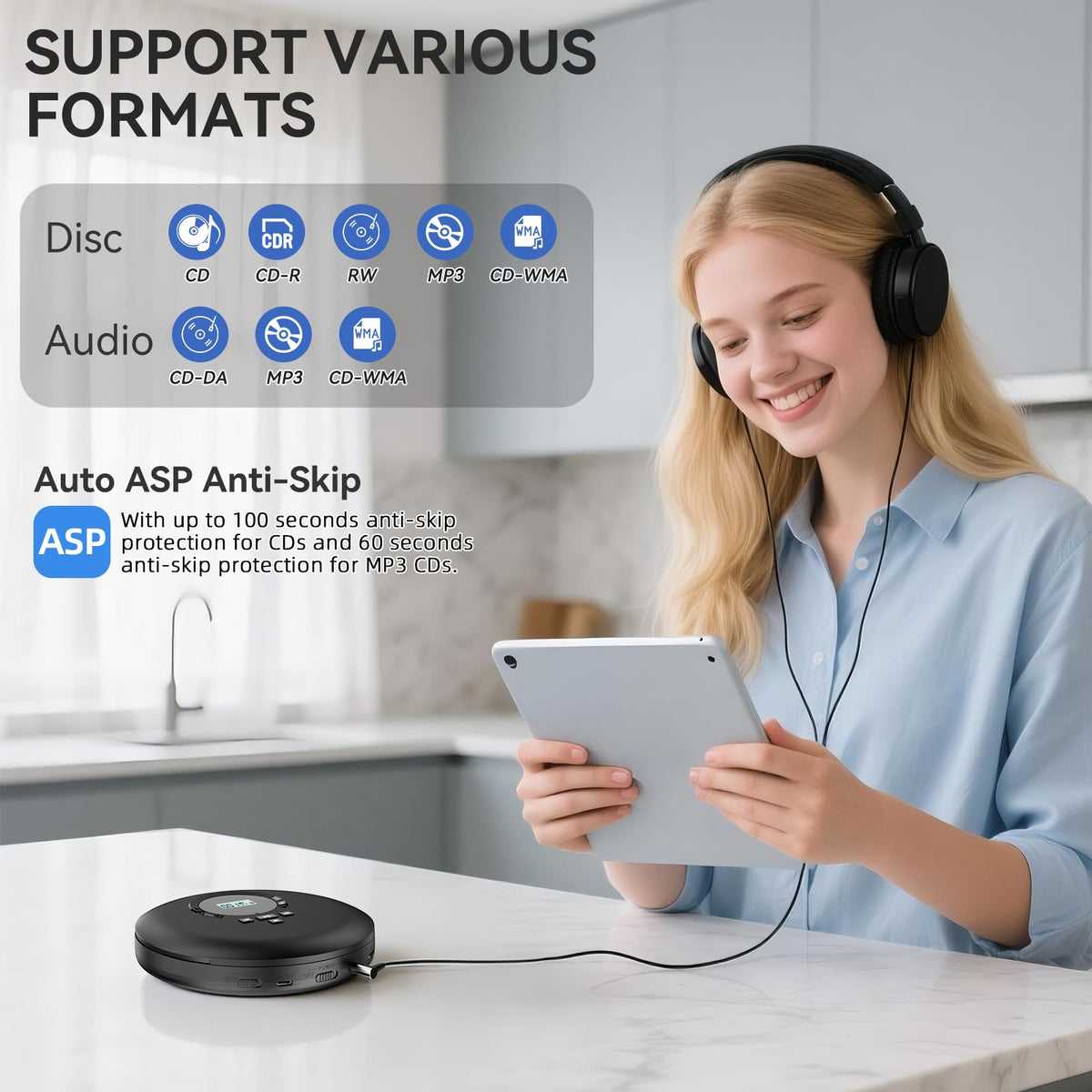 Portable CD Player with Headphones LCD Display T3333
