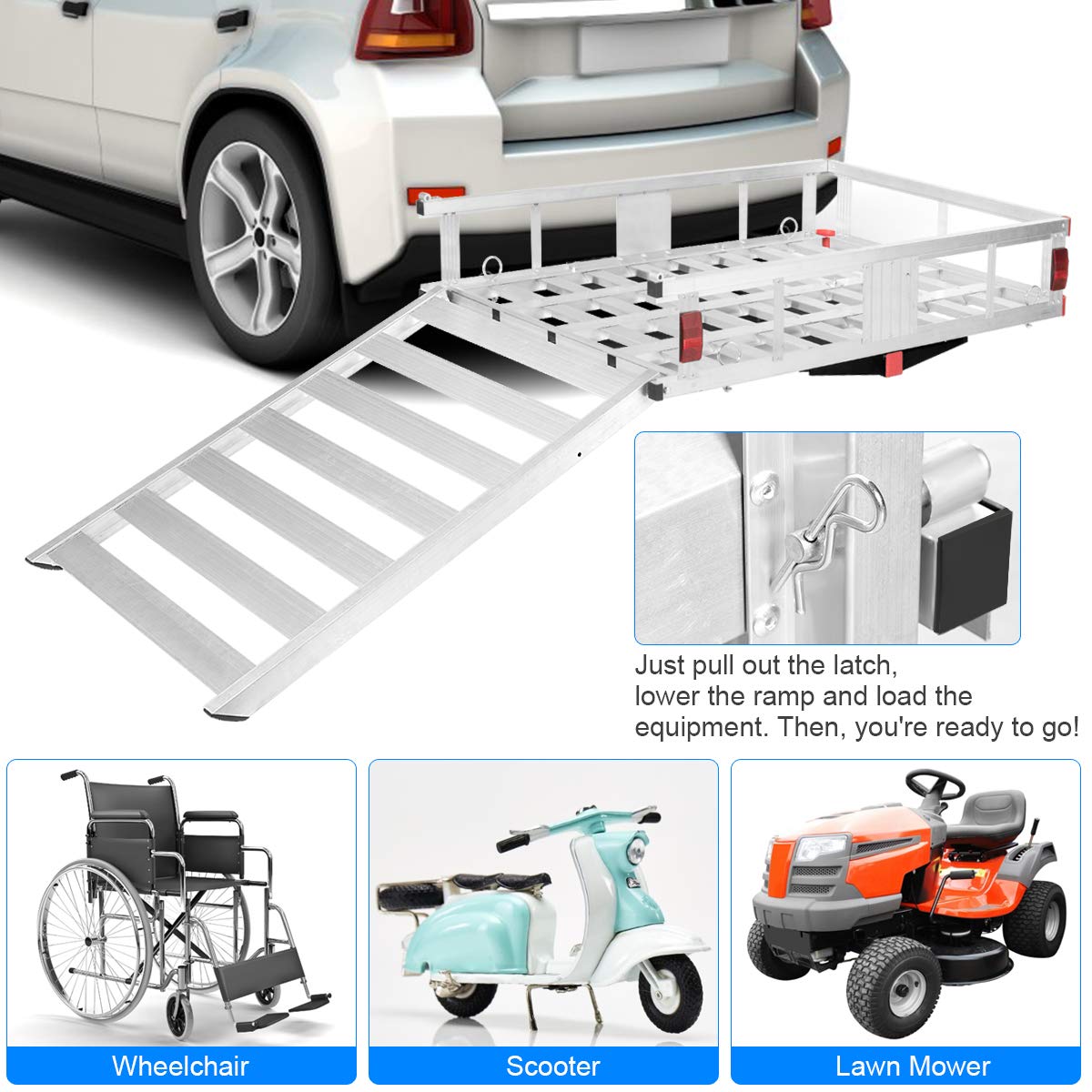 50"x 29.5" Aluminum Hitch Cargo Carrier with Ramp C4967