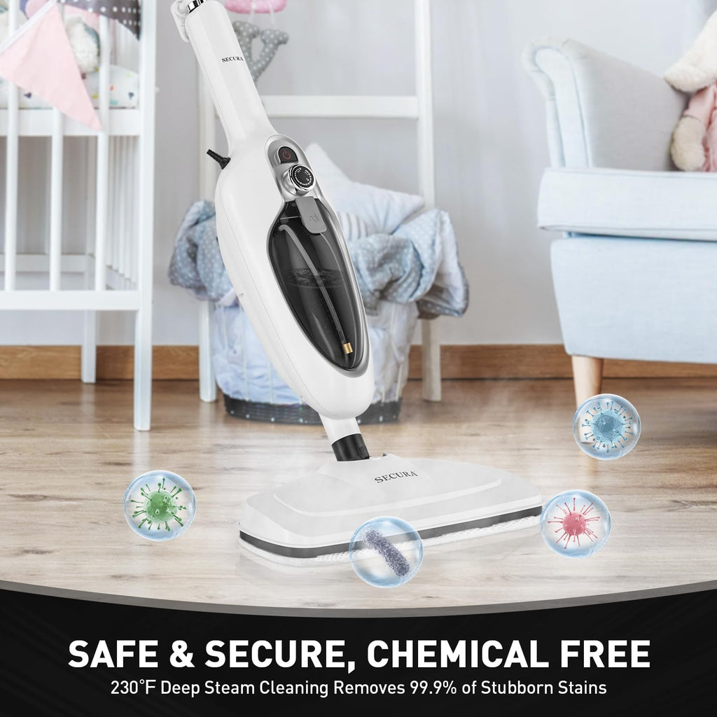 White 10-in-1 Detachable Steam Mop with 3 Microfiber Pads K92211